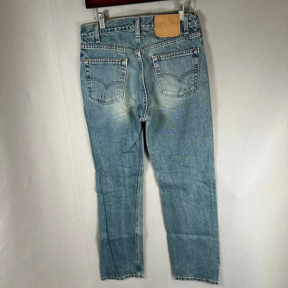 VTG Levis 505 Jeans Mens W31 Straight Light Wash Blue Denim Batwing tag 0902 GUC